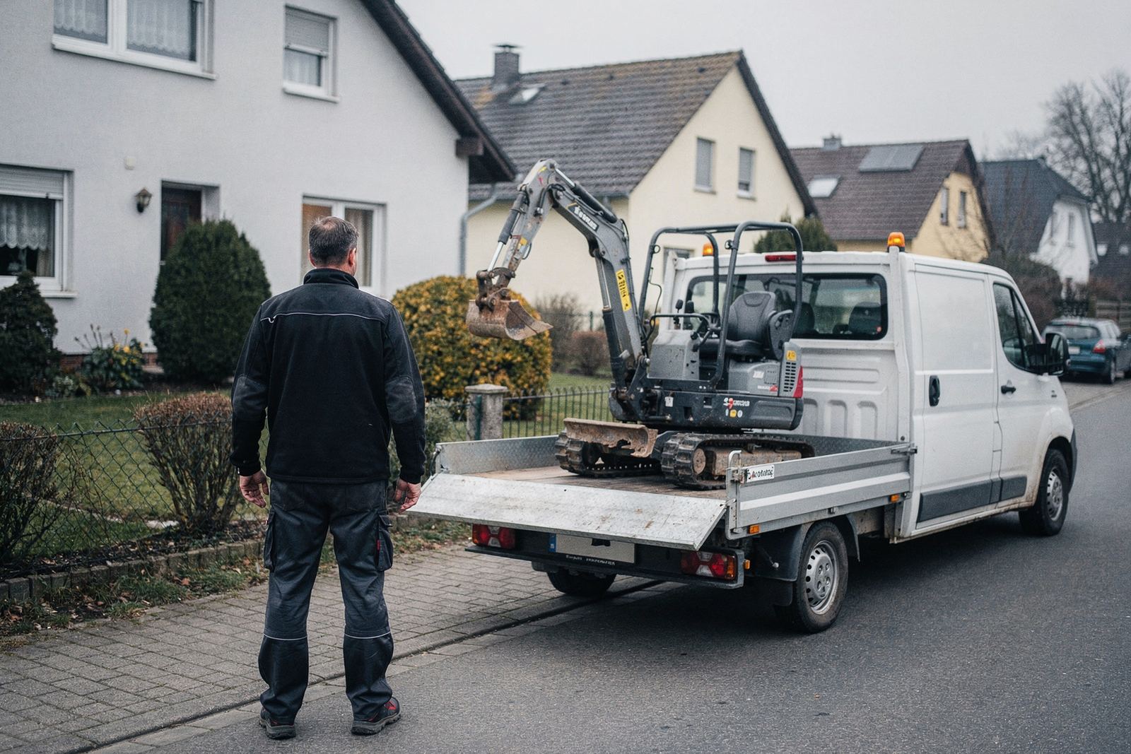 Daniel Reisig vor seinem Transporter mit Kipphänger